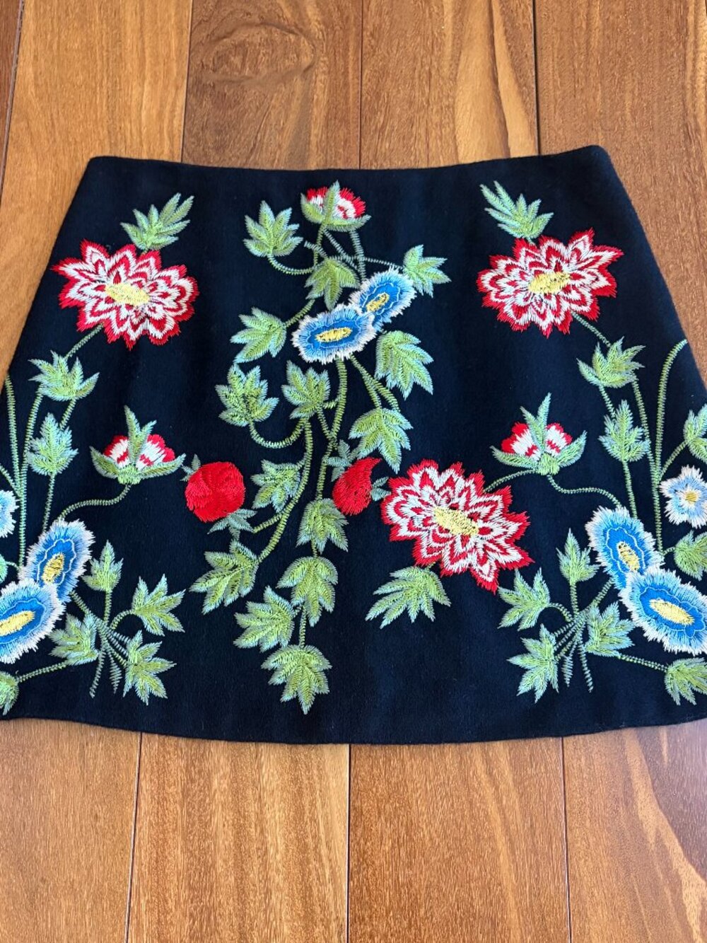 Topshop Black colorful floral embroidered mini skirt